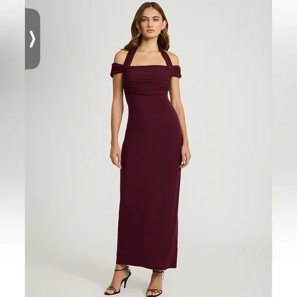Express Burgundy Off-Shoulder Halter Dress - Picture 1 of 3